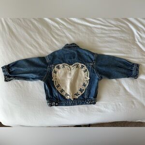 Vintage Gap Kids 80’s Upcycled Denim Jean Jacket Size XS with Ivory Lace Heart